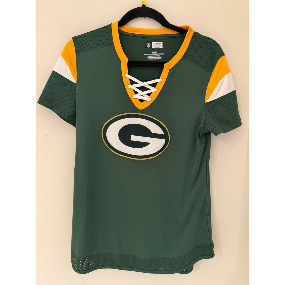 Women's NFL Team Apparel Green Bay Packers Lace Up Jersey-Shirt-Medium NWOT
